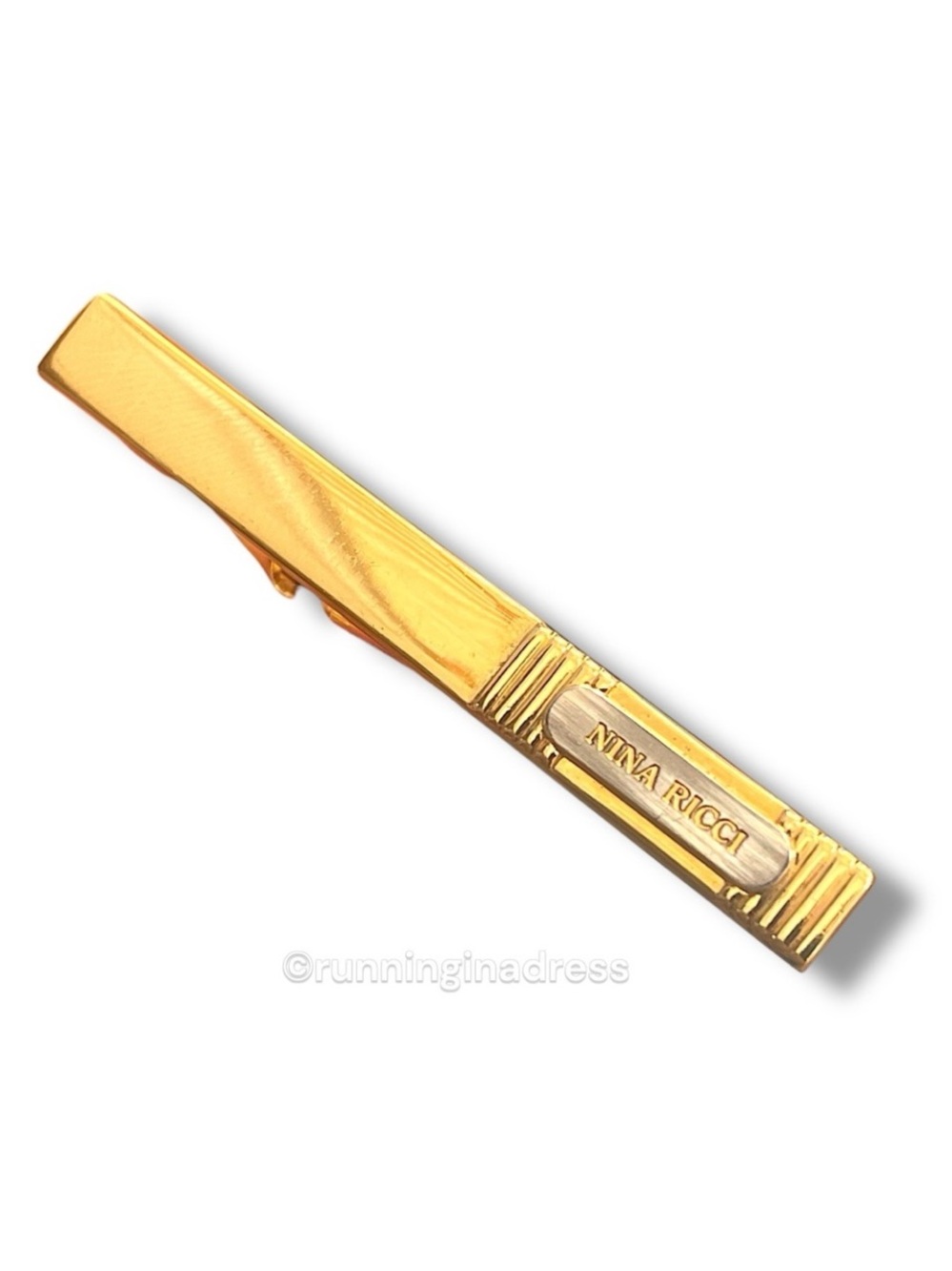 VTG Nina Ricci Paris Logo Two Tone Gold Silver Tie Clip Bar Germany Mens Jewelry